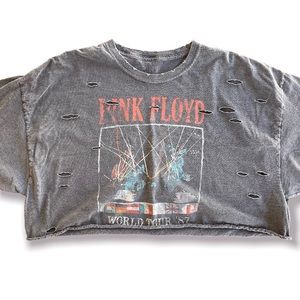 PINK FLOYD Distressed Crop Baggy Loose Oversized Graphic Tee World Tour 1987